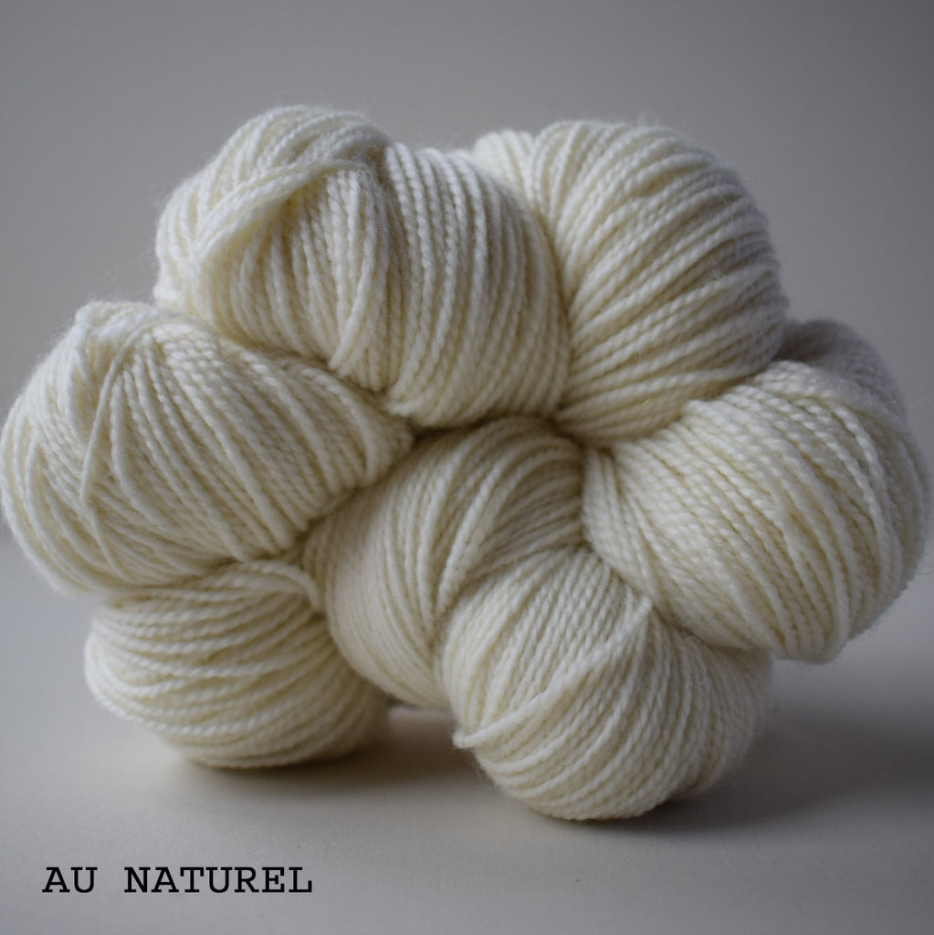 ginger's hand dyed sheepish sock yarn wool british bluefaced leicester and nylon 4ply fingering weight high twist sturdy and soft machine washable indie dyed au naturel light white cream