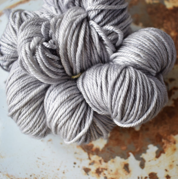 gingers hand dyed pep in your step worsted indie dyed superwash merino wool machine washable plump bouncy yarn indie dyed ginger twist studio dove light grey gray