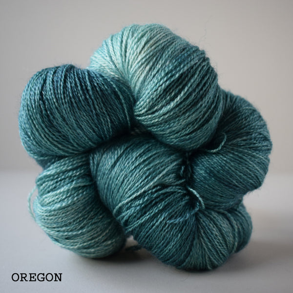 gingers hand dyed splendid lace british bluefaced leicester and silk 2ply lace weight soft smooth indie dyed wool yarn oregon green