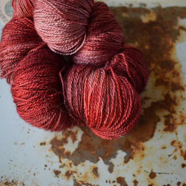 gingers hand dyed splendid lace british bluefaced leicester and silk 2ply lace weight soft smooth indie dyed wool yarn poison apple red