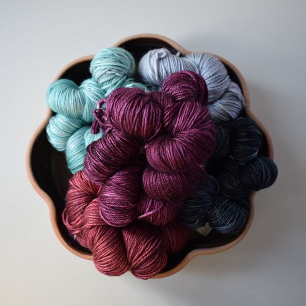 ginger's hand dyed splendor dk 8ply double knitting merino wool and silk smooth yarn indie dyed ginger twist studio lallybroch outlander inspired burgundy purple