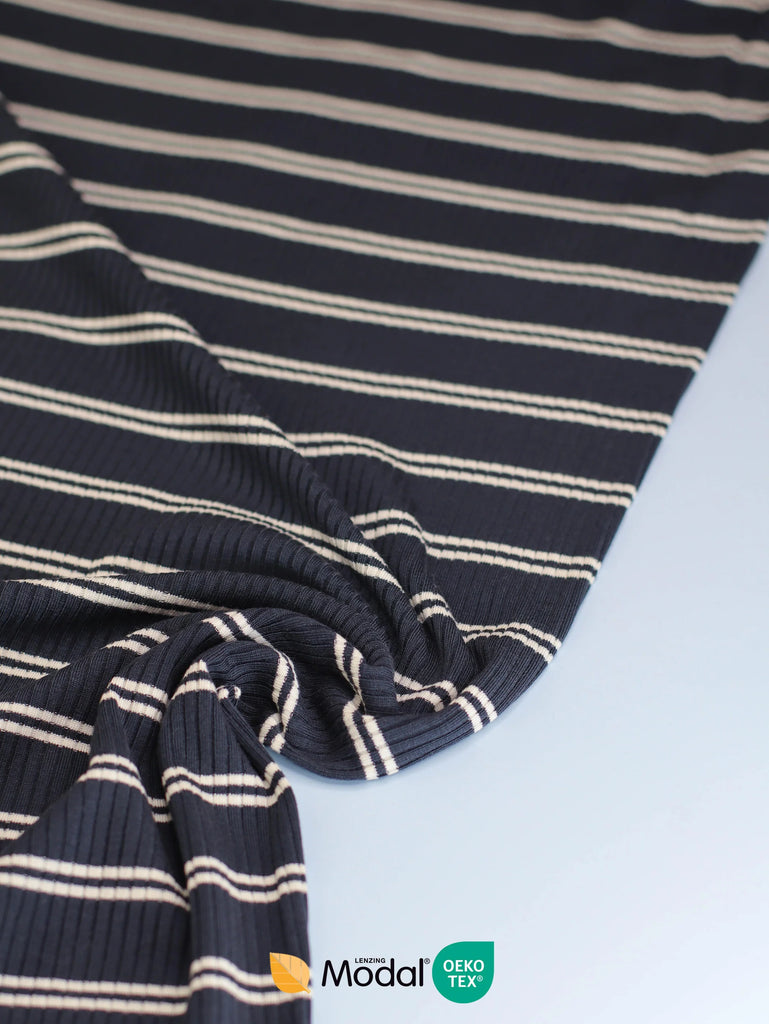 navy and white stripe jersey fabric