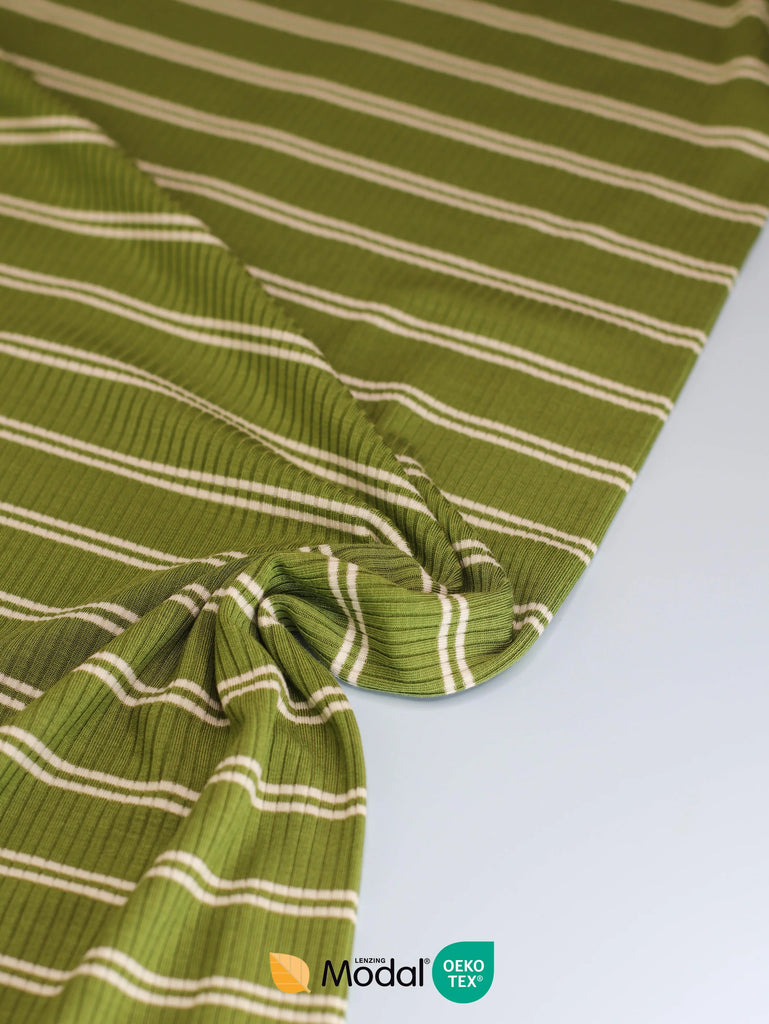 green and white stripe jersey fabric