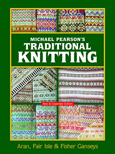 Book cover of 'Traditional Knitting' by Michael Pearson with knitting patterns on a green background