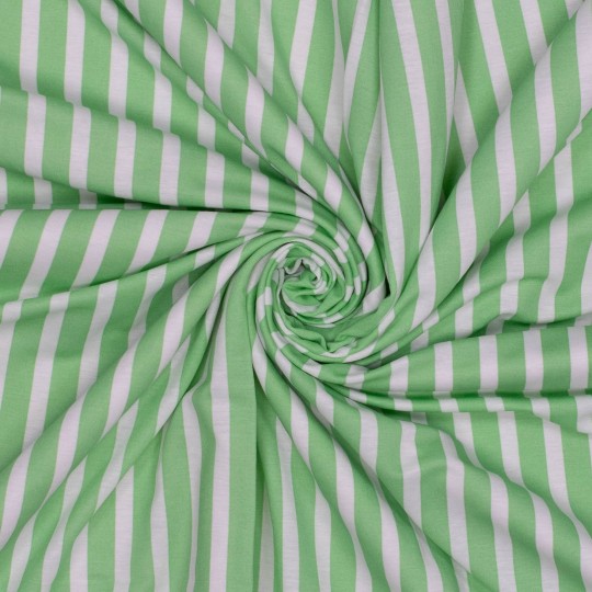 Green and white striped fabric in a swirl pattern