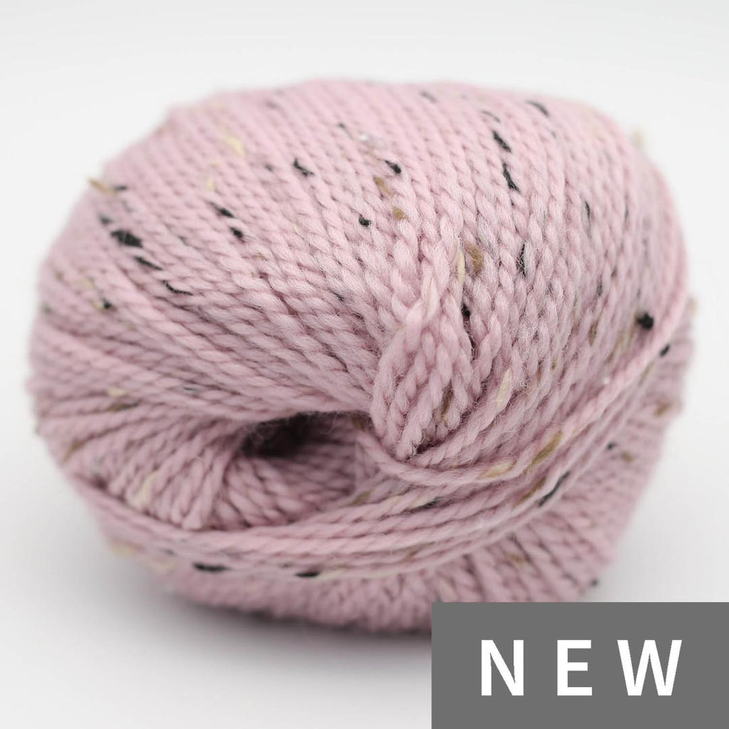 Pink yarn ball with speckles on a light gray background, labeled 'NEW'.