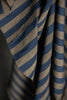 Close-up of a blue and beige striped fabric
