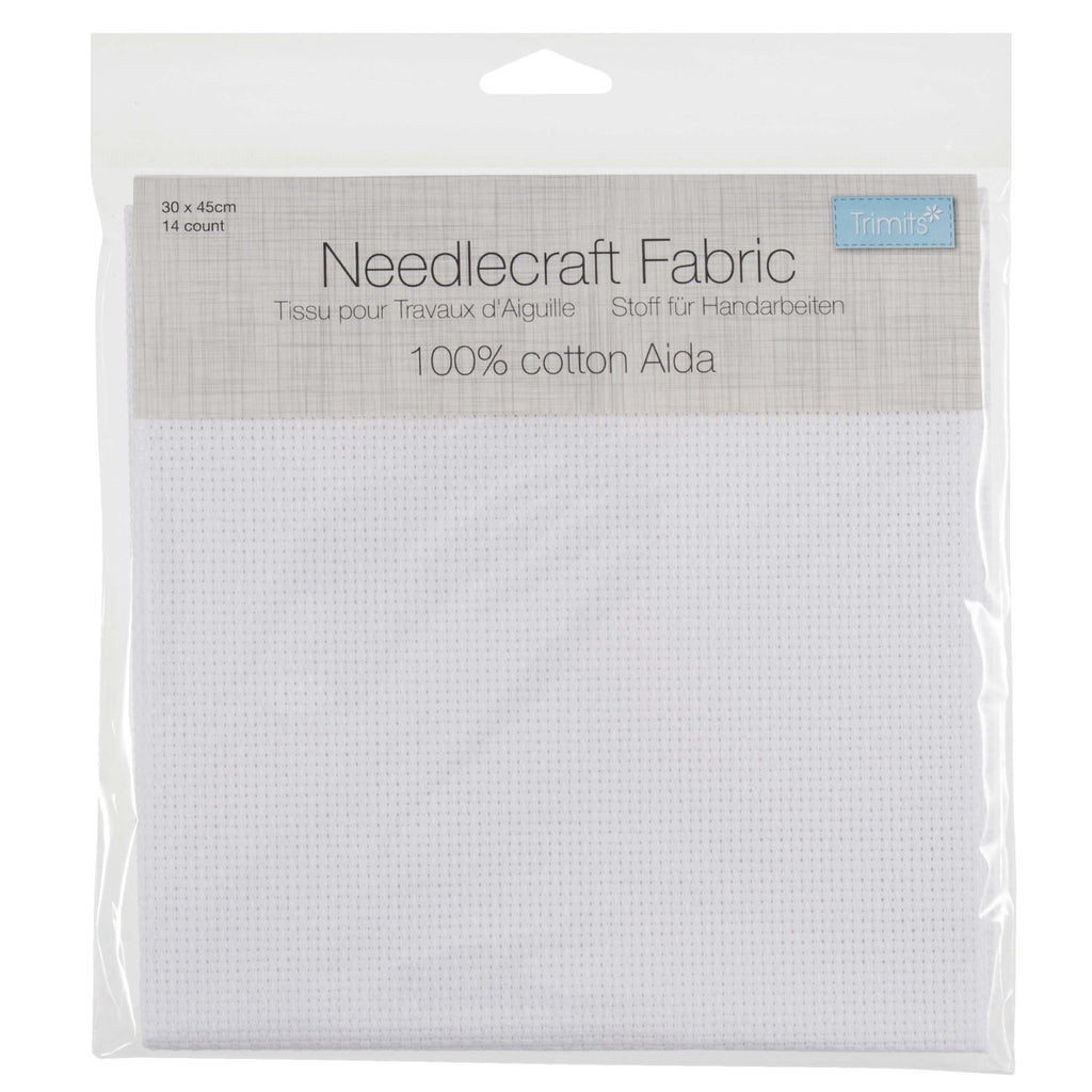 A square of white aida cloth for cross stitch