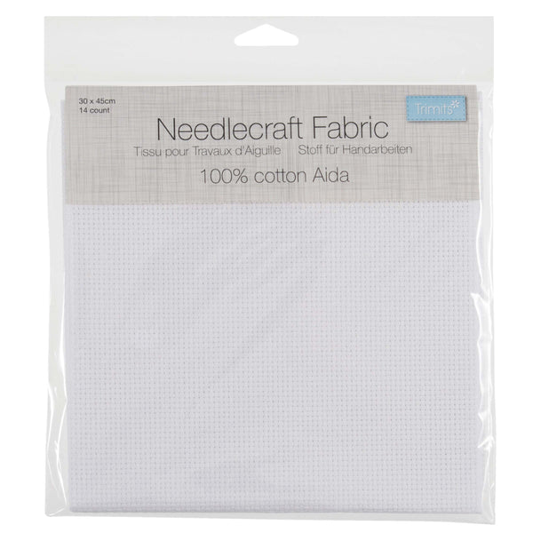 A square of white aida cloth for cross stitch