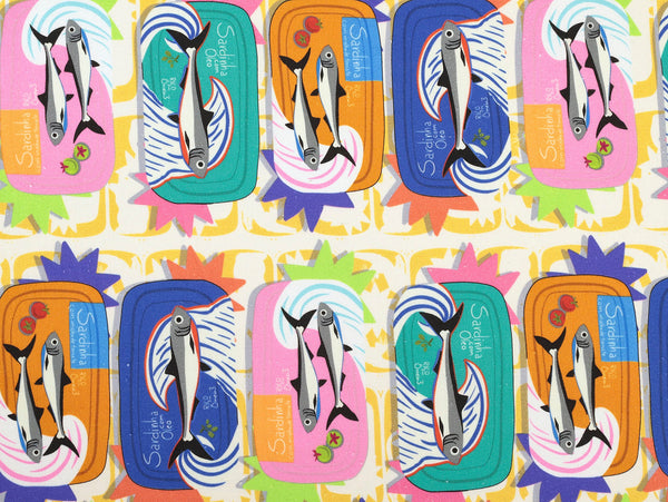 Colorful pattern with fish illustrations on a white background