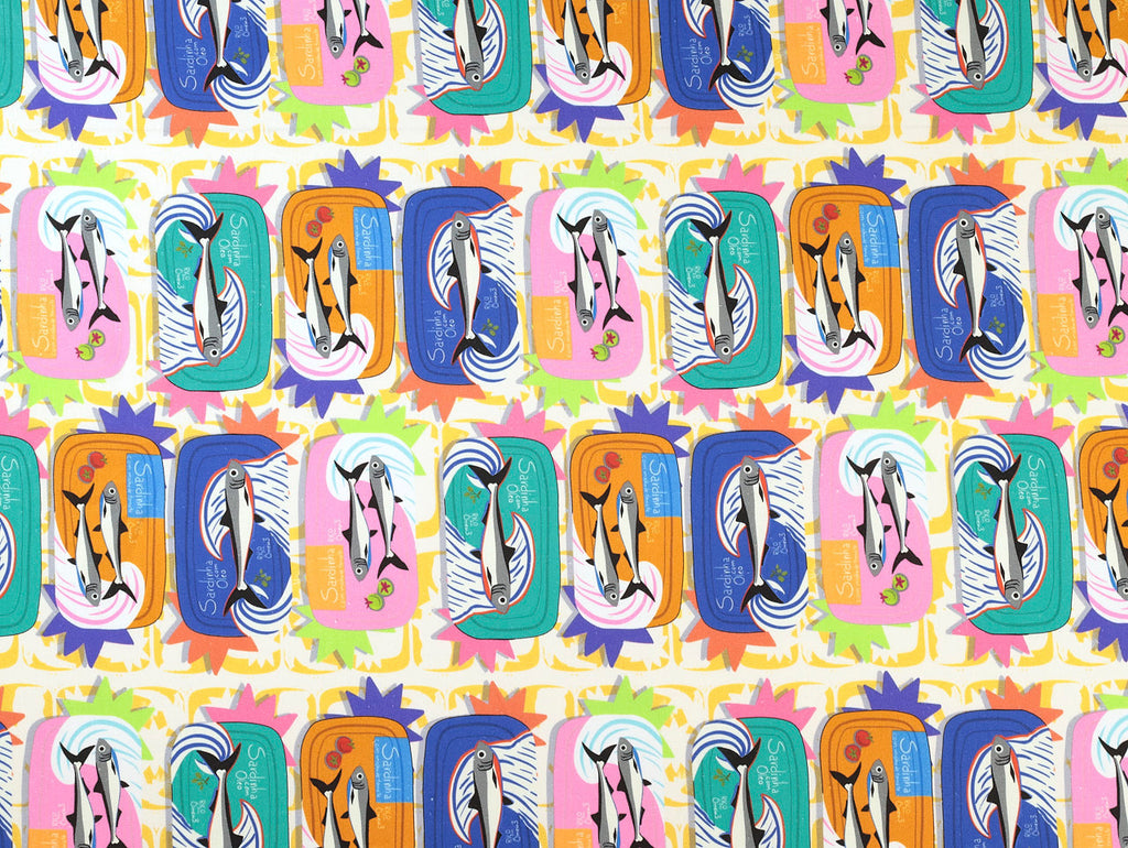 Pattern of colorful orca whales in various poses on a multicolored background