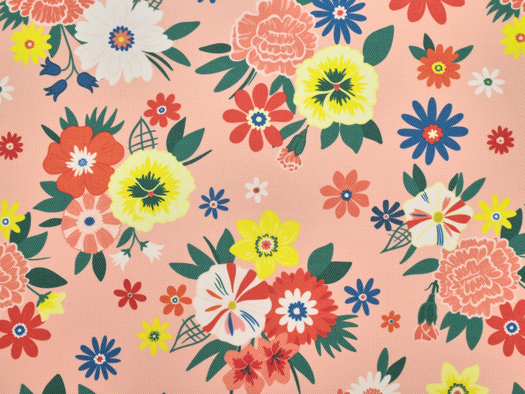 Colorful floral pattern on a pink background