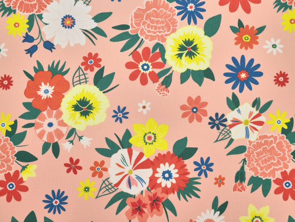 Colorful floral pattern on a pink background