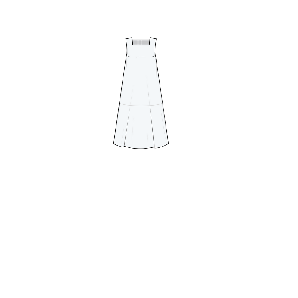 Line drawing of a white dress with a belt on a white background