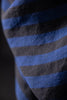 Close-up of a blue and gray striped fabric texture