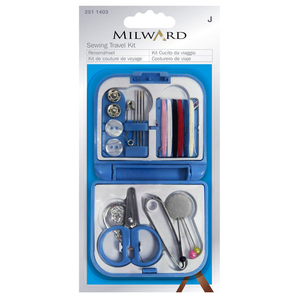 Travel sewing kit in container