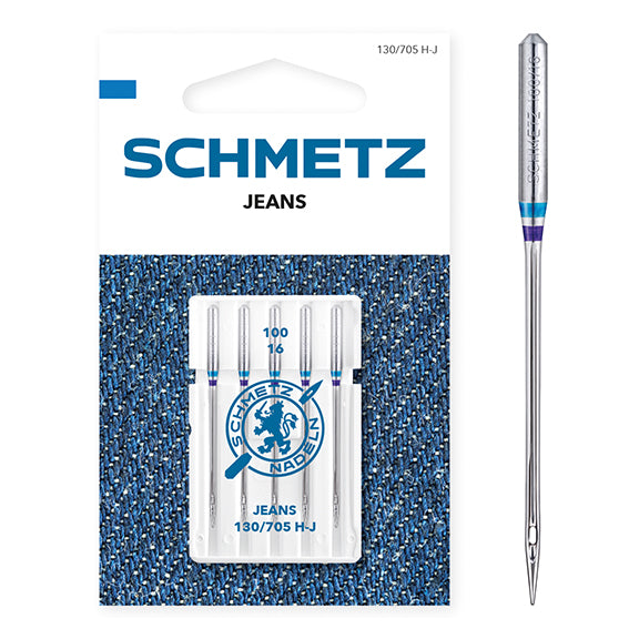 Schmetz jeans needle package with a needle on a white background