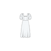 Line drawing of a white dress with puffed sleeves on a white background