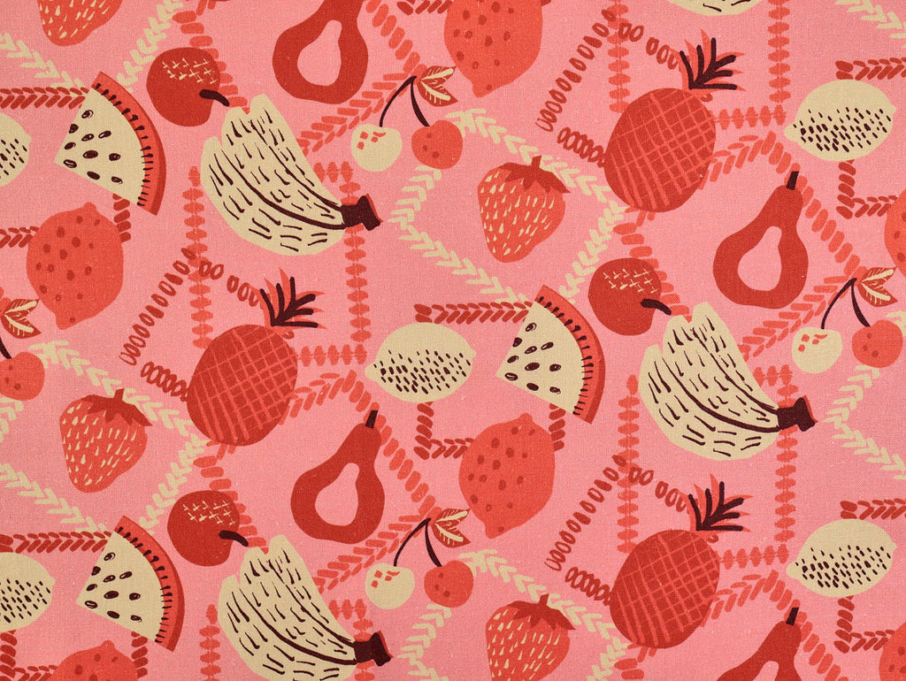 Fruit pattern on a pink background