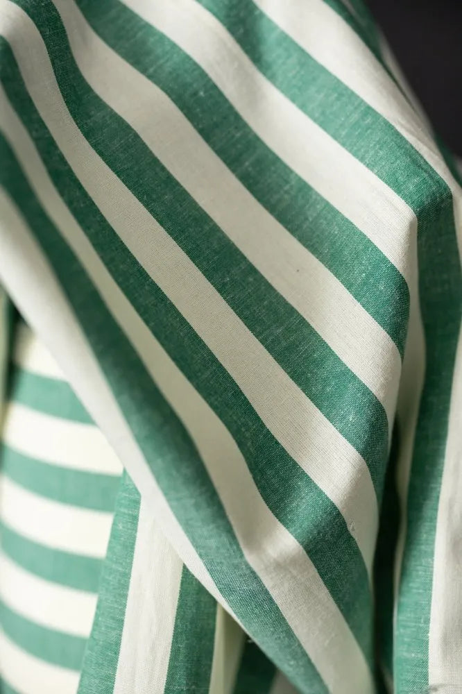 Close-up of green and white striped fabric