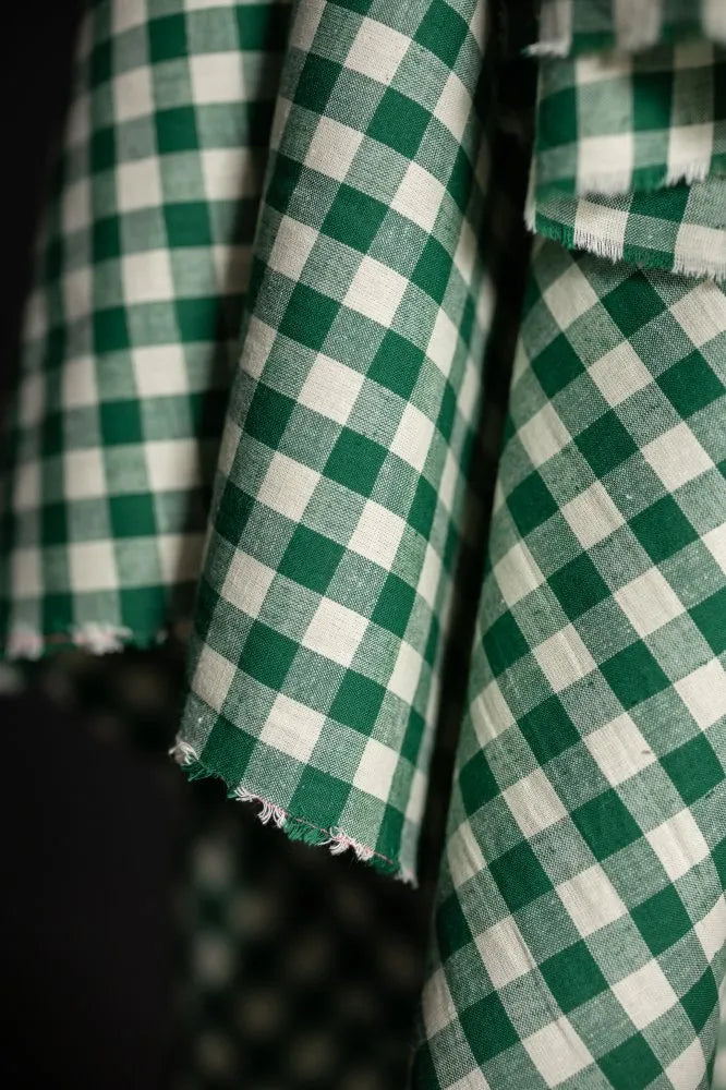 Close-up of green and white checkered fabric