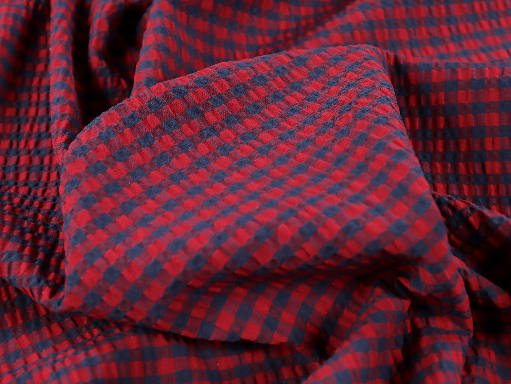 Red and blue checkered fabric