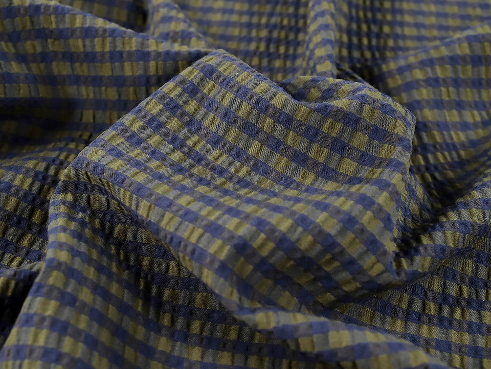 Close-up of blue and yellow checkered fabric