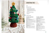 A printed instruction sheet showing how to make a small crocheted Christmas tree, with a photo of the finished green tree on the left and text sections for size, materials, and instructions on the right.