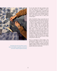 A book or magazine interior page showing a color photograph of a woman holding fabric, with printed text below. The page has a white background and the photo is framed on the left with caption text on the right.