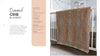A crochet crib blanket with a geometric pattern in orange, teal, and cream, draped over a white baby crib. The left side of the image features a printed recipe card titled 'Diamond Crib Blanket' with ingredients, instructions, and a yield of 12.