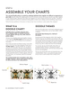 A printed instruction sheet titled 'STEP 2: ASSEMBLE YOUR CHARTS' with explanatory text, a 'What is a Doodle Chart?' section, 'Doodle Themes,' and small line drawings showing stitch number charts and repeat boxes.