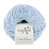 Ball of light blue yarn with a Gepard label on a white background