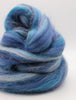 Blue and gray yarn skein on a white background