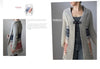 Knitted cardigan with patterned sleeves displayed on a person against a gray background, featuring the brand 'PANDOU'.