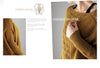 Person wearing a mustard yellow sweater with 'Cinnamon Daydream' text and design on a gray background