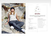 Person sitting on rocks with a product image and text overlay on a white background