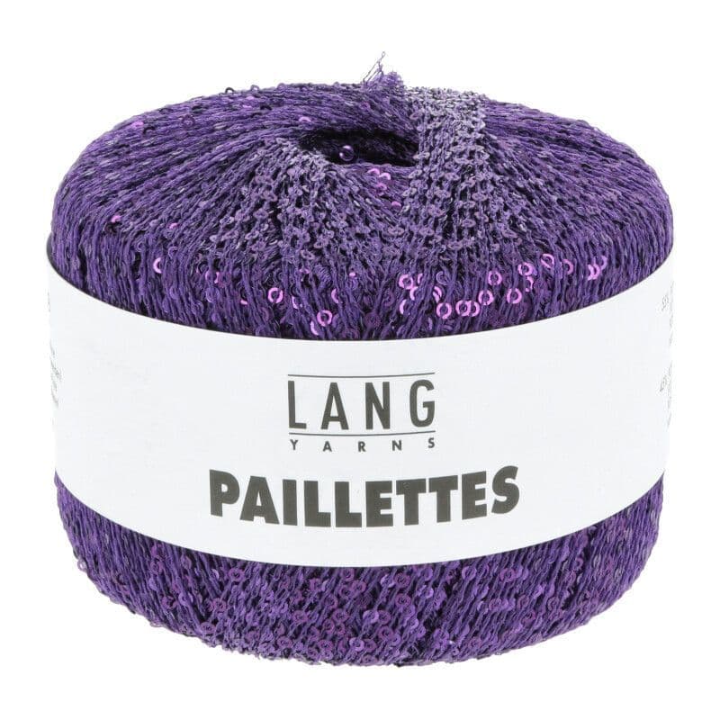 Purple yarn ball with 'Lang Yarns' label on a white background