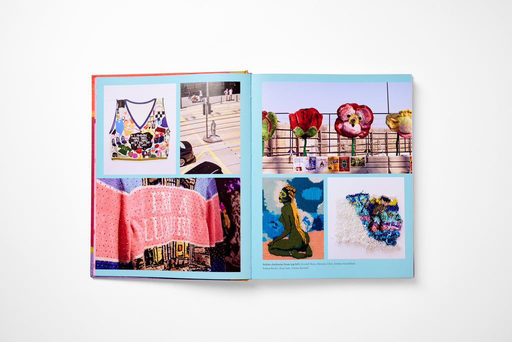 Open book displaying colorful images of clothing and accessories on a white background