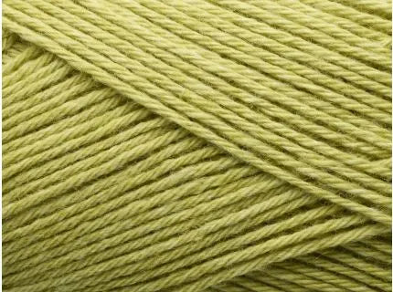 Close-up of green yarn with a slight sheen