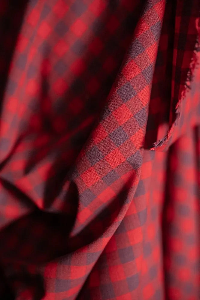 Close-up of red and black checkered fabric