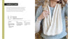 A knitting pattern booklet page titled 'Audrey Cowl' showing the written instructions and yarn information on the left, and a photo of a woman wearing a cream cable-knit cowl sweater vest over a gray top on the right.