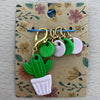 Cactus-shaped earrings on a floral card