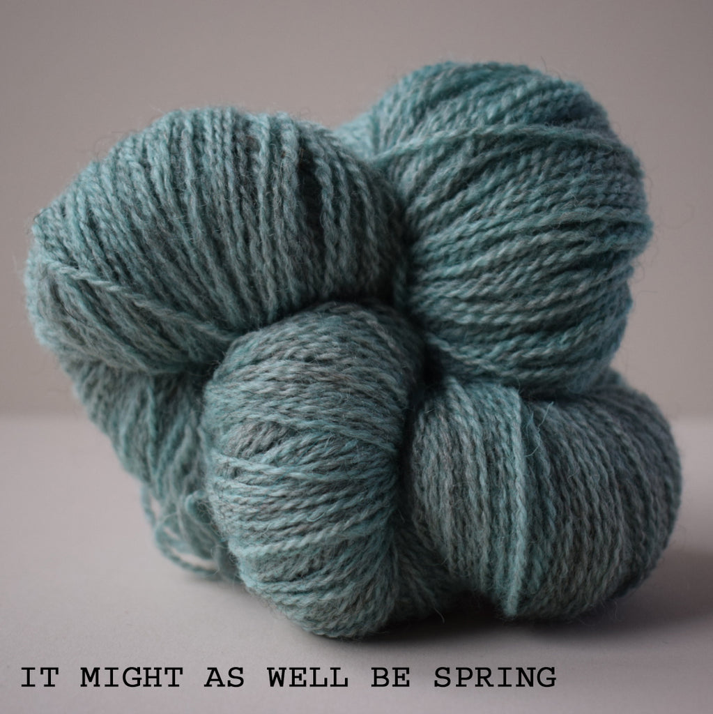 ginger's hand dyed masham mayhem 4ply british bluefaced leicester wool british masham yarn indie dyed lofty bouncy colourwork it might as well be spring robins egg blue mid light blue green