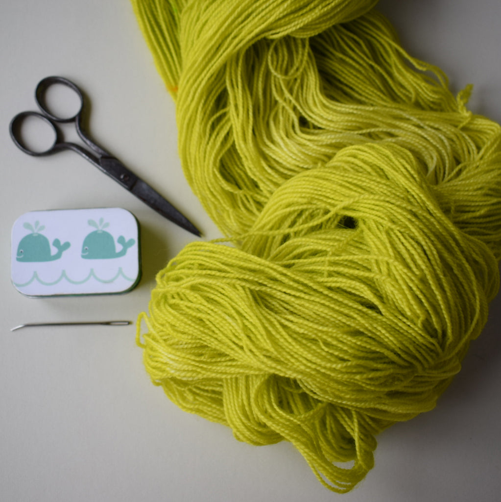 ginger's hand dyed sheepish sock yarn wool british bluefaced leicester and nylon 4ply fingering weight gorblimey neon green yellow