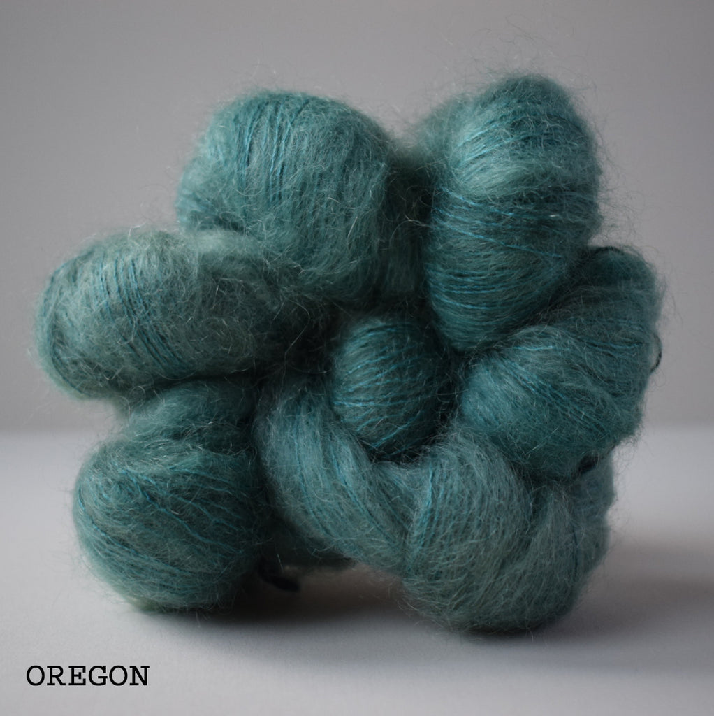 gingers hand dyed leading lady lace mohair silk hand dyed styled shot lace weight indie dyed yarn oregon green