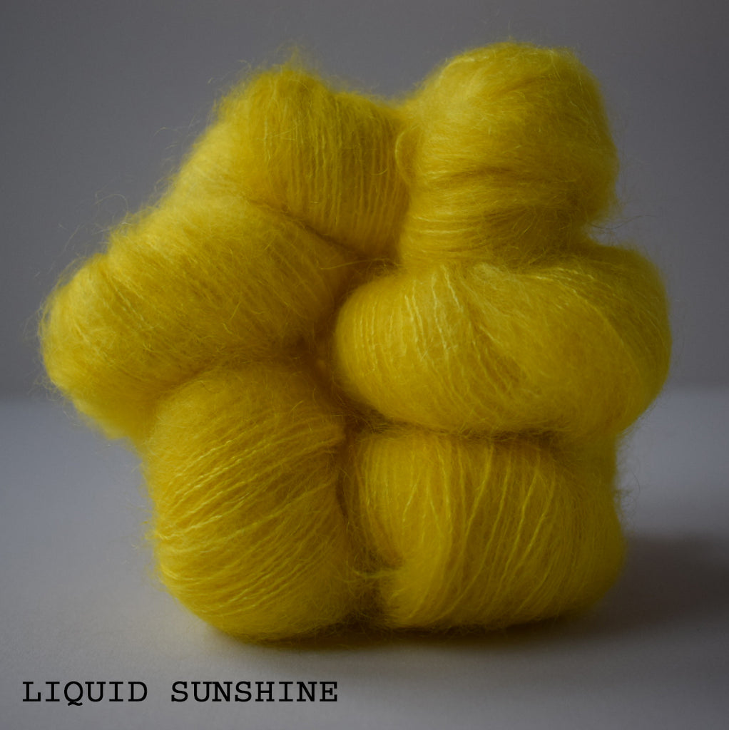 gingers hand dyed leading lady lace mohair silk hand dyed styled shot lace weight indie dyed yarn yellow liquid sunshine bright