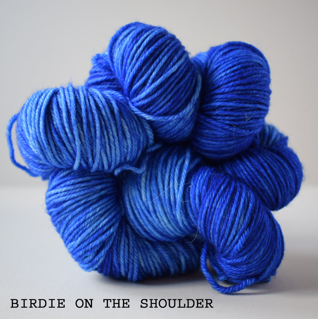 gingers hand dyed pep in your step worsted indie dyed superwash merino wool machine washable plump bouncy yarn indie dyed ginger twist studio birdie on the shoulder bright blue cerulean