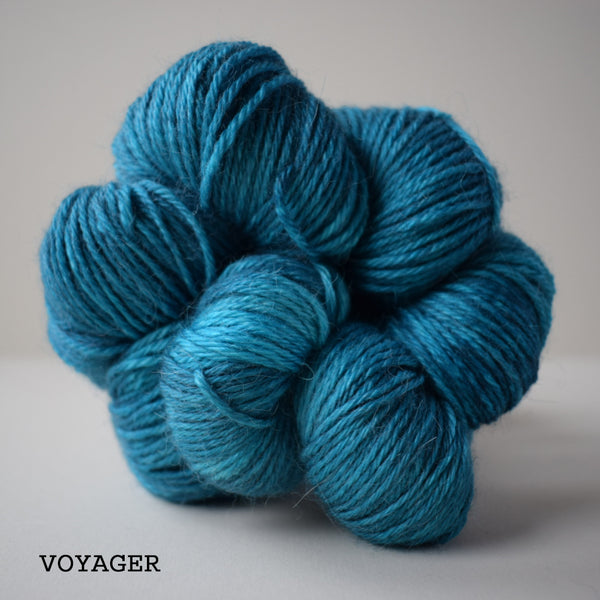 ginger's hand dyed shine on sport alpaca silk 5ply super soft halo fluffy indie dyed voyager outlander inspired bright blue