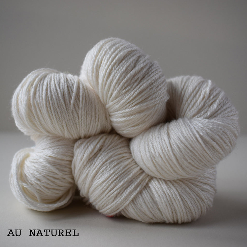 ginger's hand dyed splendor 4ply merino wool and silk soft smooth indie dyed yarn au naturel cream white